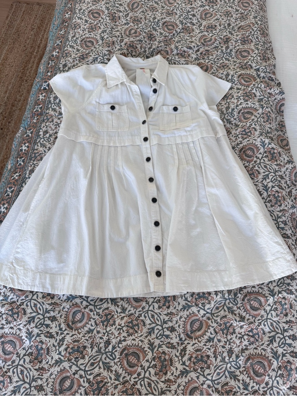 Free People Light Ivory Textured Button-Front Top/Tunic/Dress - Picture 3 of 8